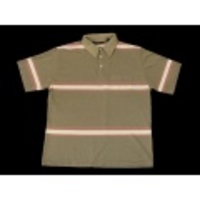 M★古着ポロシャツ 80年代　薄茶×白、ピンクライン